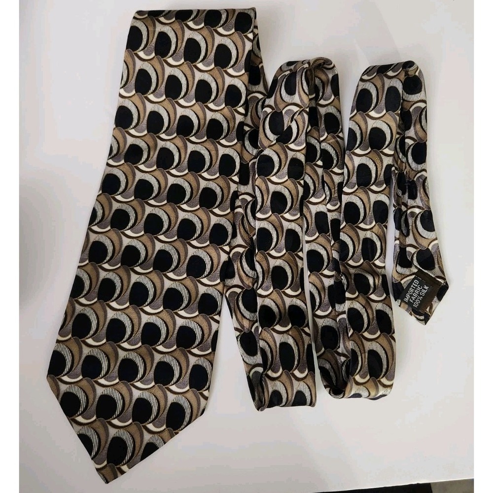 Hill & Archer Black Patterned Geometric Tie Imported Silk